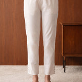 White Lycra Full Length Tapered Fit Pant