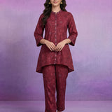 Maroon Embroidered Panelled Co-ord Set