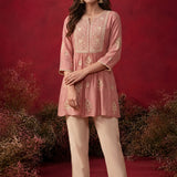 Zari Pink Mirror Work Cotton Kurta Set