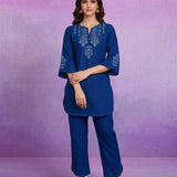 Royal Blue Floral Embroidered Co-ord Set