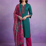 Fuchsia Viscose Rayon Zari Dori Embroidered Straight Kurta Set with Dupatta