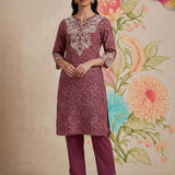 Iraavat Wine Embroidered Cotton Kurta Set