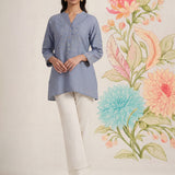 Celia Smokey Blue Embroidered Rayon Top for Women