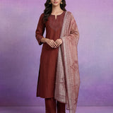 Fuchsia Embroidered Silk Suit Set with contrast Dupatta