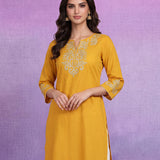 Yellow Floral Embroidered Straight Kurti