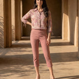 Pink Cotton Blend Tapered Fit Capri