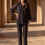Black Straight Fit Cotton blend Capri