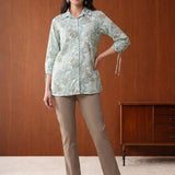 Beige Cotton Blend Regular Fit Pants