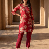 Maroon Cotton Blend Regular Fit Capris