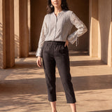 Black Cotton Blend Regular Fit Capris