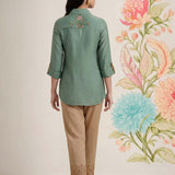 Aaroh Green Cotton Blend Embroidered Tunic
