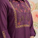 Aaroh Purple Cotton Blend Embroidered Tunic
