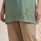 Aaroh Green Cotton Blend Embroidered Tunic