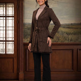 Brown Long Belted Trench Coat with Fur Detailing