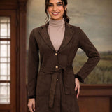 Brown Long Belted Trench Coat with Fur Detailing
