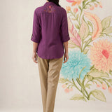 Aaroh Purple Cotton Blend Embroidered Tunic