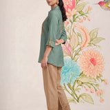 Aaroh Green Cotton Blend Embroidered Tunic