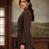 Brown Long Belted Trench Coat with Fur Detailing