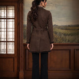 Brown Long Belted Trench Coat with Fur Detailing