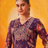Kusum Purple Floral Printed Organza Suit Set with Dupatta