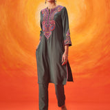 Ruh Green Embroidered uit Set with Dupatta