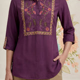 Aaroh Purple Cotton Blend Embroidered Tunic