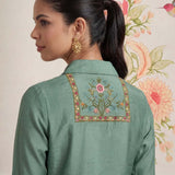 Aaroh Green Cotton Blend Embroidered Tunic