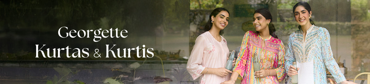 The banner image of the Georgette Kurta Kurti features the model showcasing Lakshita’s kurta