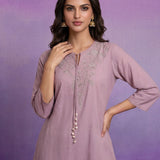 Pink Cotton Slub Resham Zari Embroidered Kurta Set