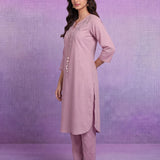 Pink Cotton Slub Resham Zari Embroidered Kurta Set