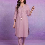 Pink Cotton Slub Resham Zari Embroidered Kurta Set