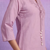 Pink Cotton Slub Resham Zari Embroidered Kurta Set