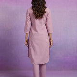 Pink Cotton Slub Resham Zari Embroidered Kurta Set