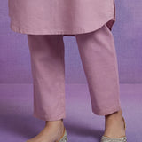 Pink Cotton Slub Resham Zari Embroidered Kurta Set