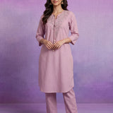 Pink Cotton Slub Resham Zari Embroidered Kurta Set