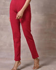 Red Regular Plain Pants - Lakshita