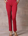 Red Regular Plain Pants - Lakshita