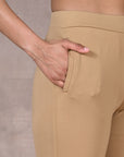 Beige Regular Plain Pants
