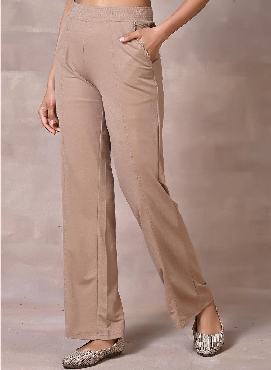 Beige Regular Flared Palazzo - Lakshita