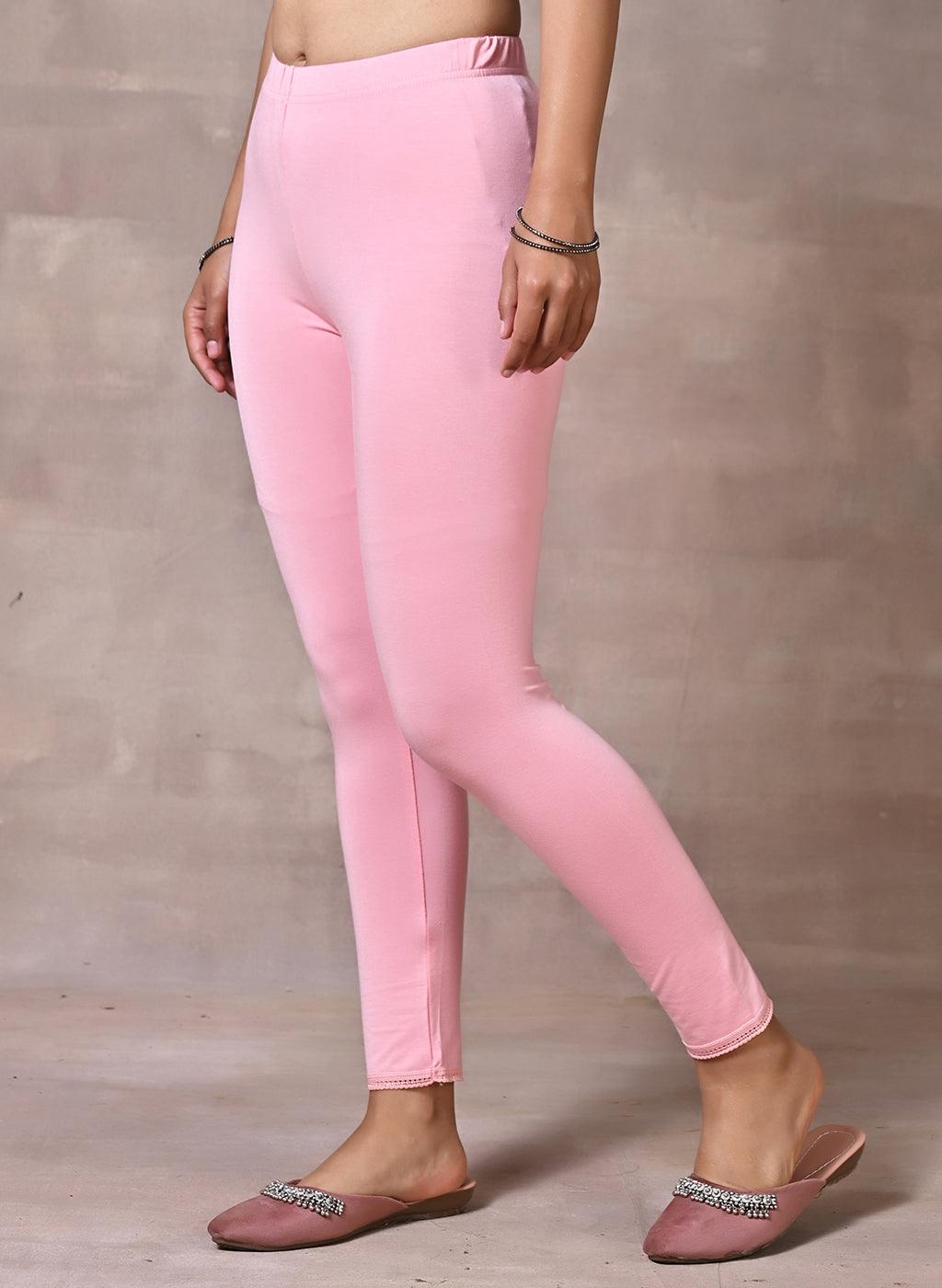 Pink Ankle Length Plain Legging - Lakshita