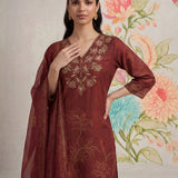 Kasni Maroon Printed Suit Set with Dupatta