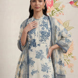 Falguni Blue Printed Cotton Suit Set with Dupatta