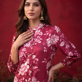 Fuchsia All Over Printed Satin Shirt