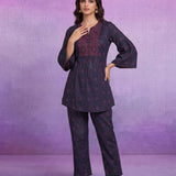 Purple Dori Embroidery Kurti with Palazzo