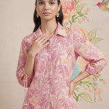 Aro Peach Floral Printed Shirt