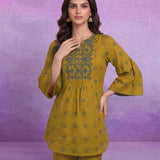 Mustard Dori Embroidery Kurti with Palazzo