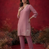 Iris Pink Embroidered Rayon Co-ord Set for Women