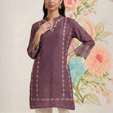 Akshi Purple Embroidered A-line Linen-blend Tunic
