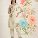 Saavan Light Green Embroidered Cotton blend Kurta Set