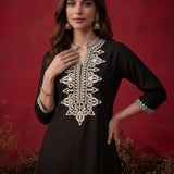 Black Mirror Work Cotton Kurta Set